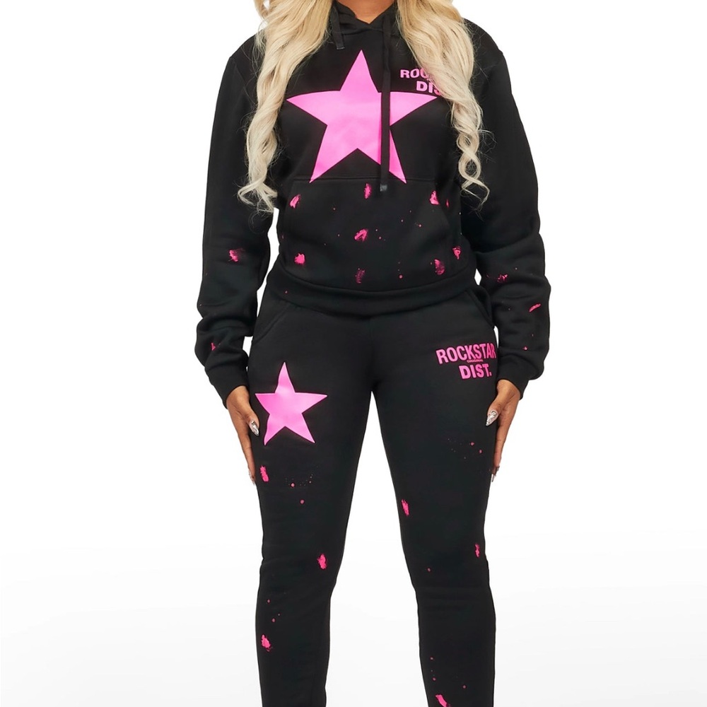 Women’s Black Track Joggers with Pink Star